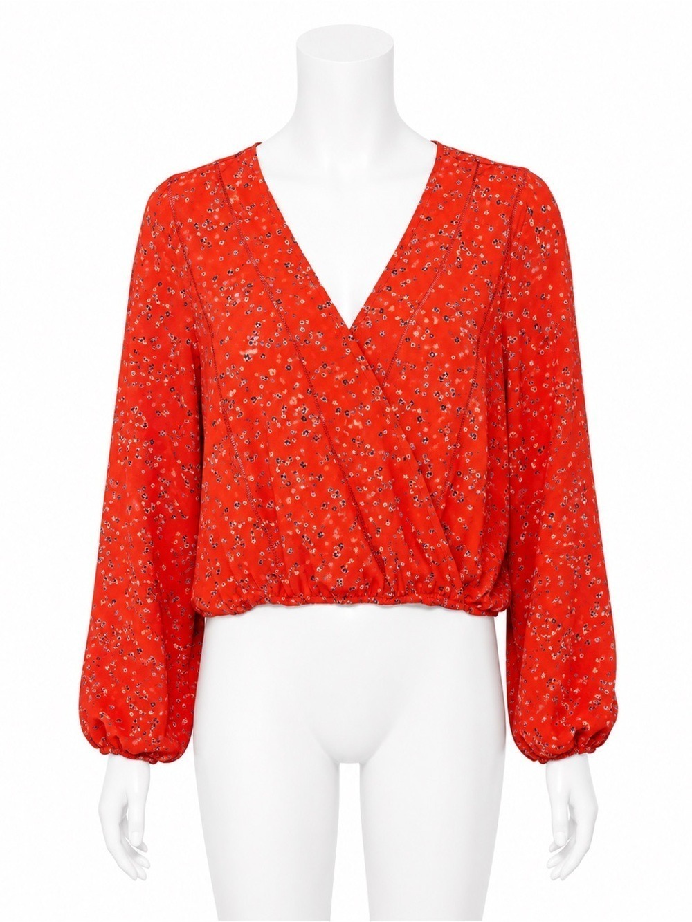 Sienna Sky Red Floral Ditsy Print Faux Wrap Blouse Size Medium